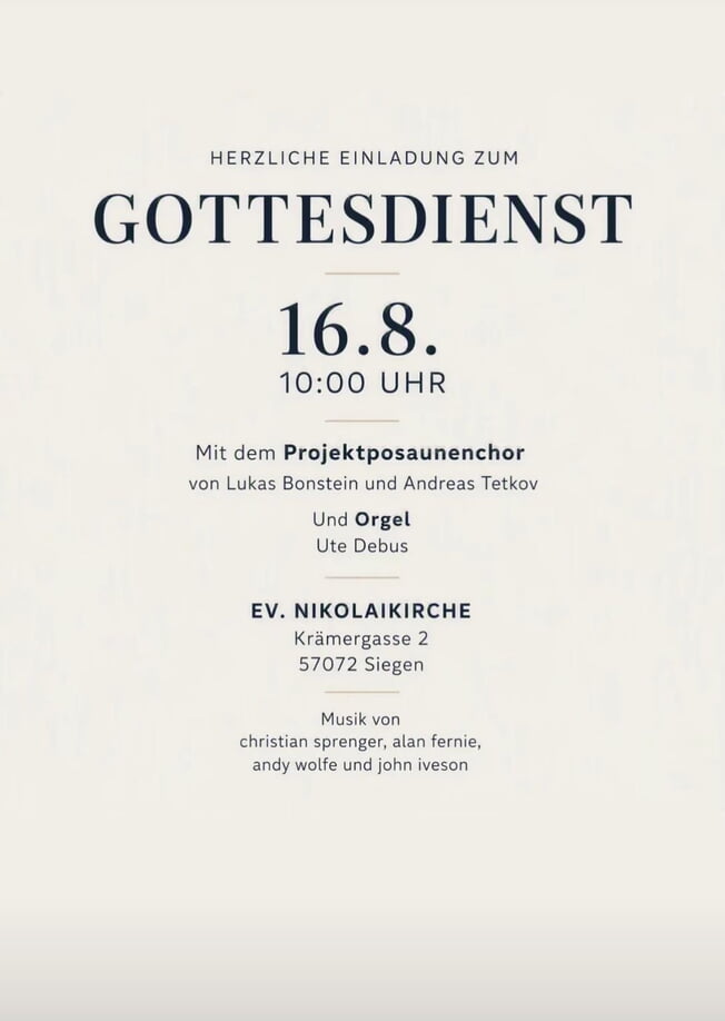 Gottesdienst Nikolaikirche mit Projektposauenchor und Orgel